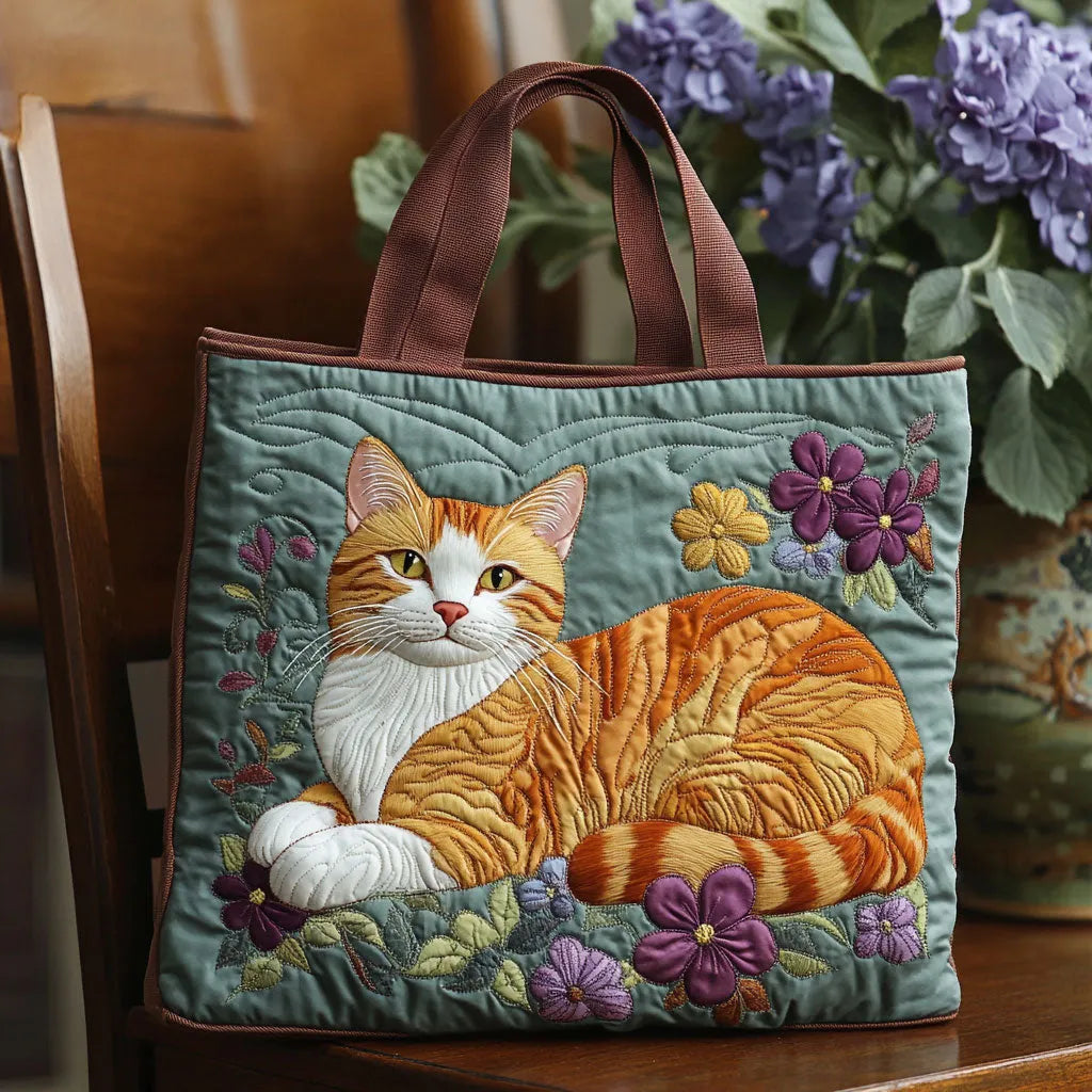 Quiltet tote bag med ingefær kat