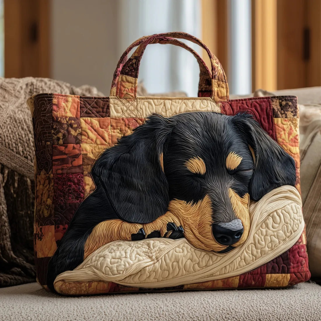 Quiltet mulepose med gravhund