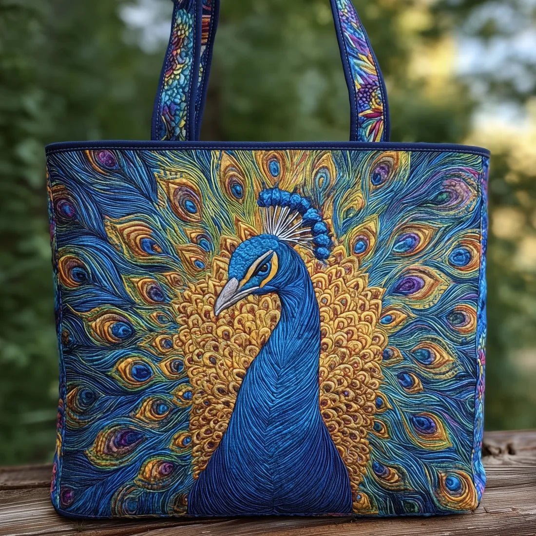 Quiltet tote bag med kongelig Påfugl