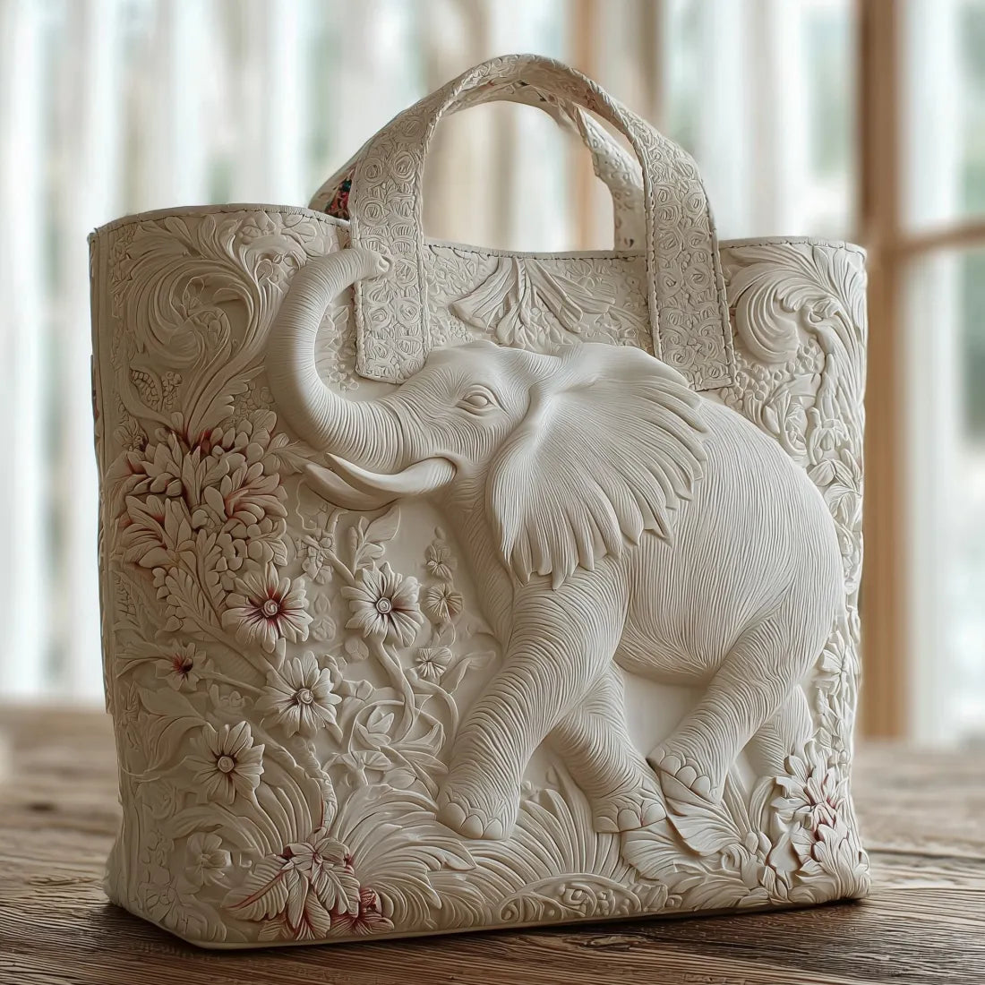 Quiltet mulepose med elefant