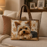 Vattert toteveske med søt yorkshireterrier