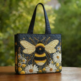 Quiltet tote bag med bi med tusindfryd og stjerner