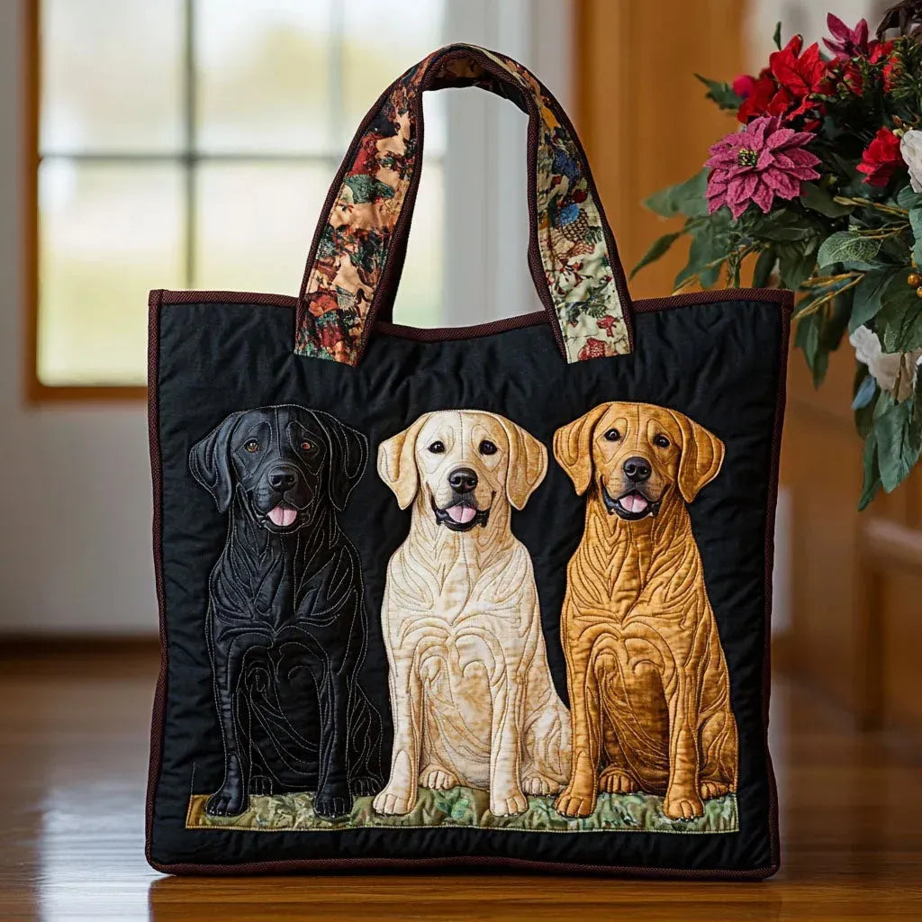 Quiltet mulepose med tre labradorer