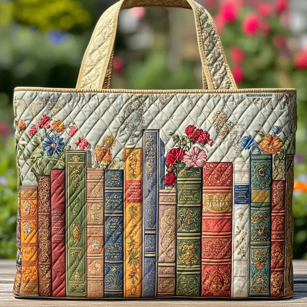 Quiltet mulepose med fortryllet bibliotek