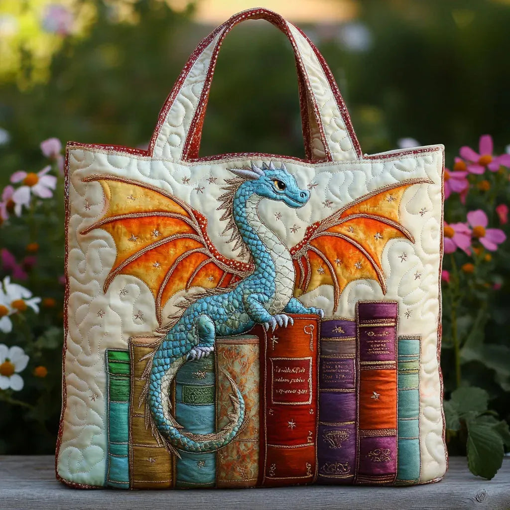 Quiltet mulepose med smaragd Dragon Book Guardian
