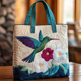 Vattert toteveske med kolibri og hvit blomst