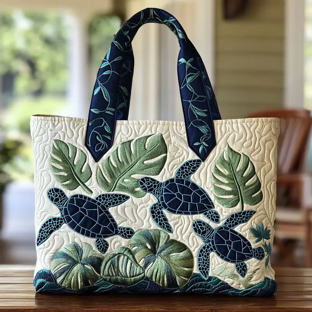 Quiltet tote bag med havskildpadde Grace