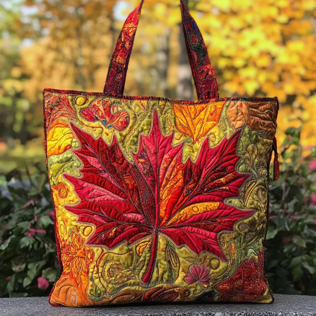 Quiltet tote bag med ahorn ved solnedgang