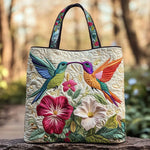 Quiltet tote bag med hummingbird og hvide blomster