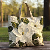 Quiltet tote bag med elegante hvide liljer