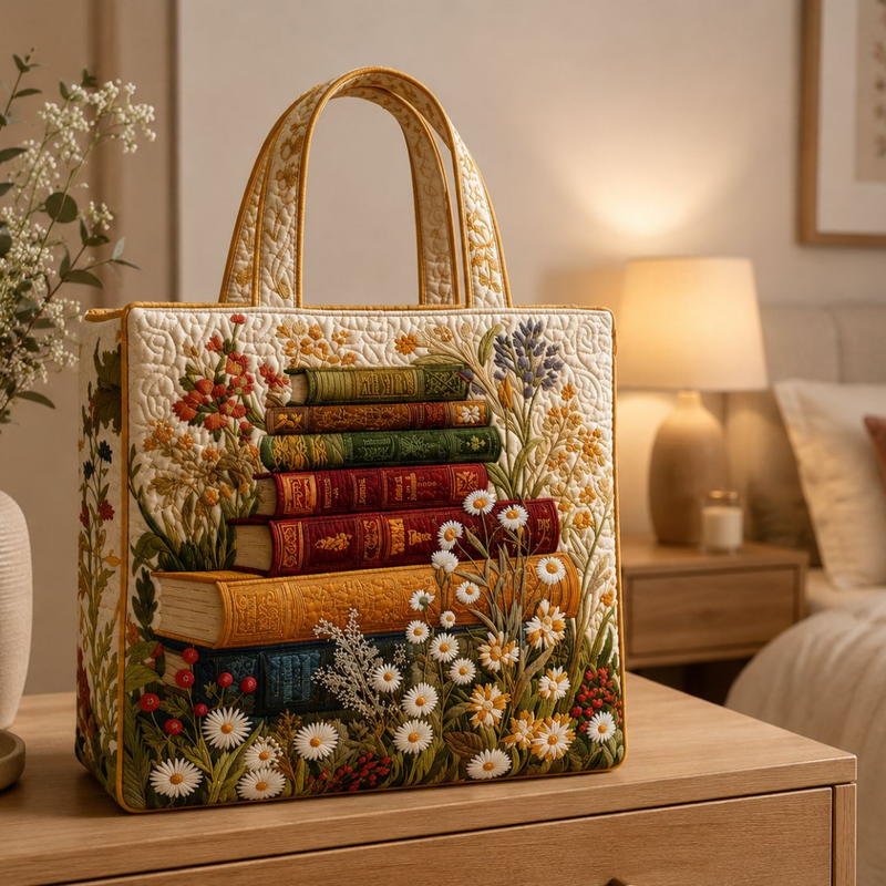 Vattert toteveske med blomstermønster