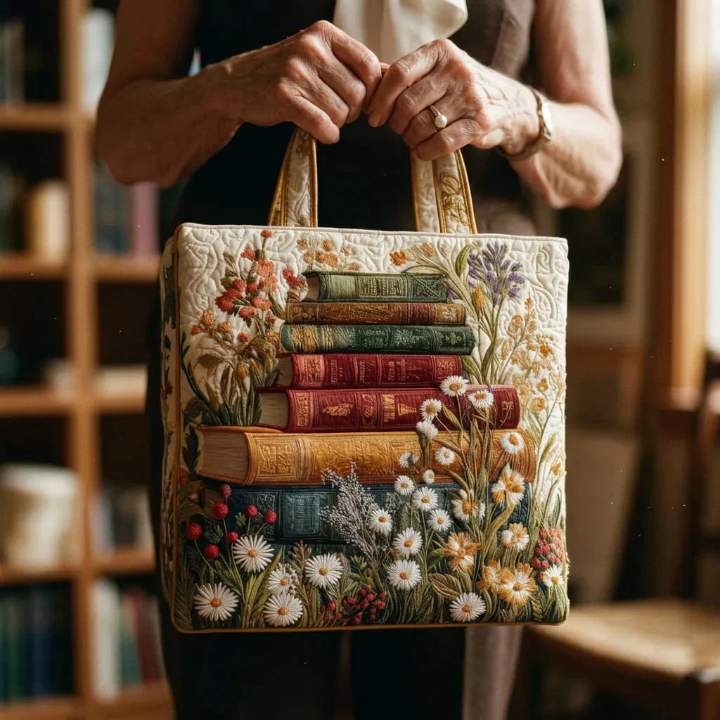 Quiltet tote bag med blomstermønster