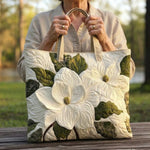 Quiltet tote bag med elegante hvide liljer