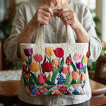 Quiltet mulepose med tulipanhaven
