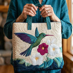 Quiltet tote bag med kolibri og hvid blomst