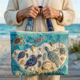 Quiltet tote bag med skildpadde kærlighed