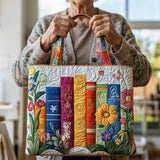 Quiltet mulepose med blomsterbibliotek