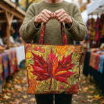 Quiltet tote bag med ahorn ved solnedgang