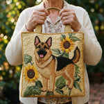 Quiltet tote bag med blomster schæferhund
